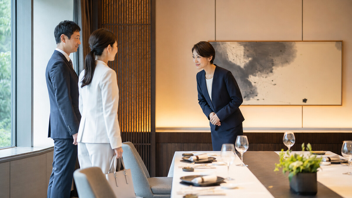 接待・会食の基本マナーを表すイメージ