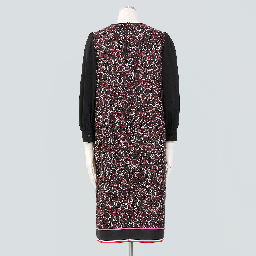 サークル柄サテンワンピース(Lサイズ / ブラック / REGENCE(レジァンス))