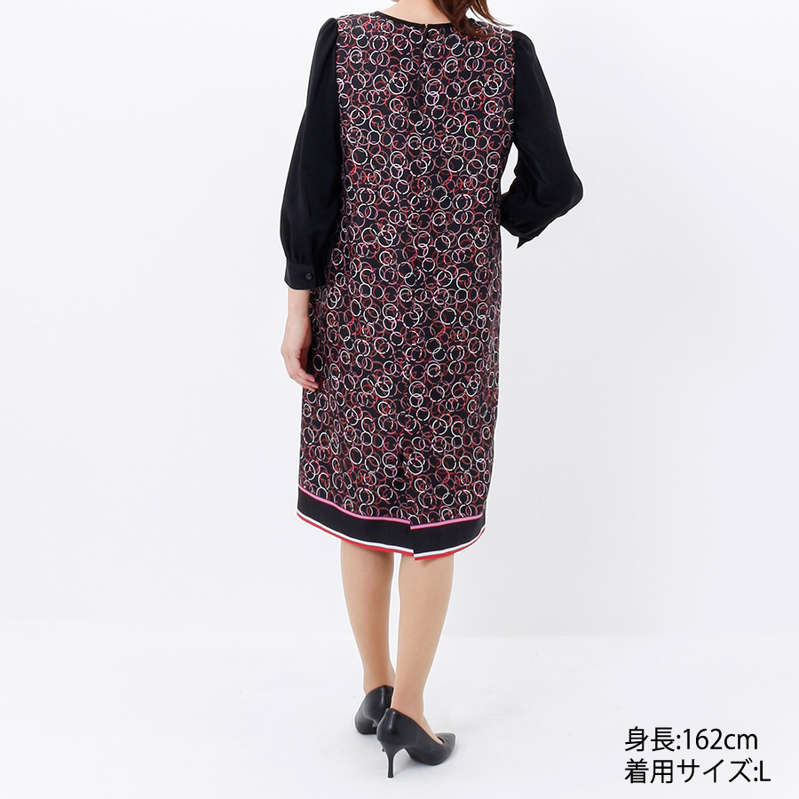 サークル柄サテンワンピース(Lサイズ / ブラック / REGENCE(レジァンス))