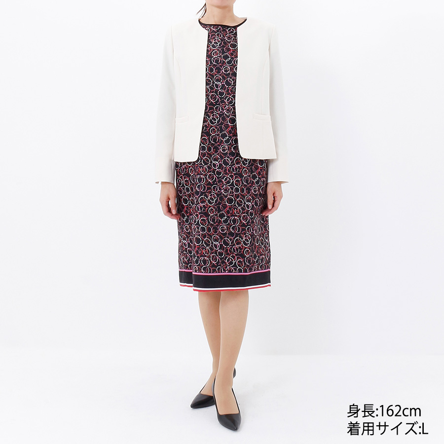 サークル柄サテンワンピース(Lサイズ / ブラック / REGENCE(レジァンス))